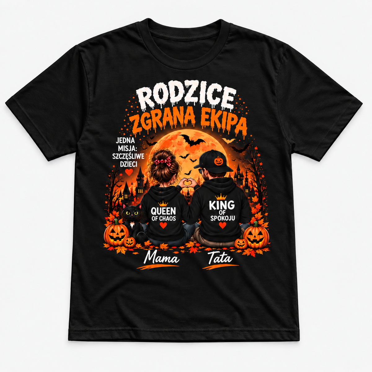 Rodzice — Zgrana Ekipa, czarna koszulka, nadruk z przodu