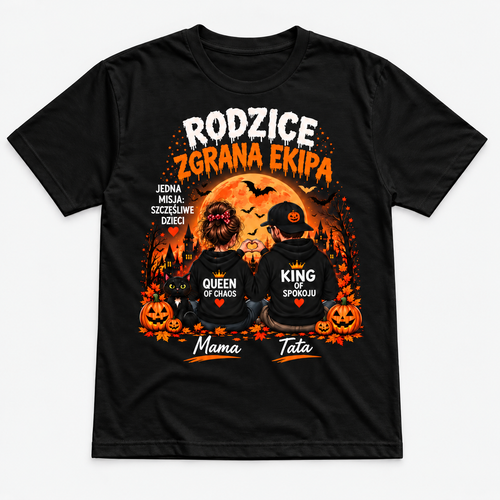 Rodzice — Zgrana Ekipa, czarna koszulka, nadruk z przodu