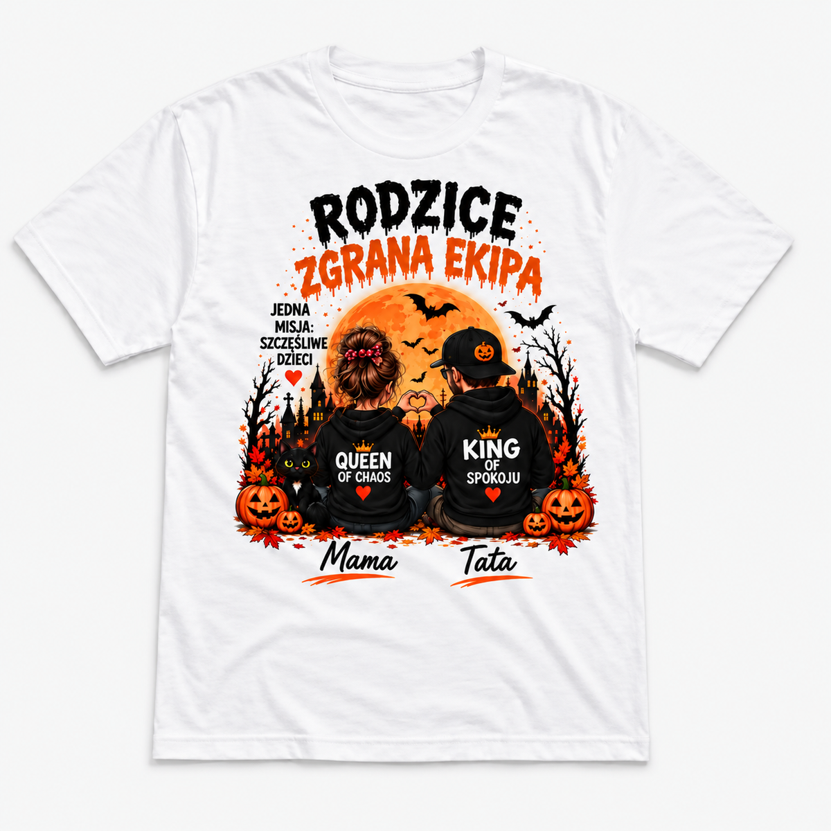 Rodzice — Zgrana Ekipa, biała koszulka, nadruk z przodu